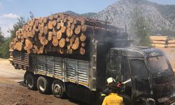 Adana'da orman deposundaki tomruk yüklü kamyonda çıkan yangın söndürüldü