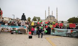 Edirne'de kadın ve çocuklar İsrail'in Filistin'e yönelik saldırılarını protesto etti