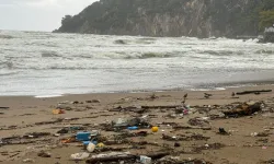 Bartın'da sağanakla denize sürüklenen atıklar İnkumu sahilinde kirlilik oluşturdu