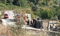 Köşk’te kum kamyonu devrildi: 1 yaralı