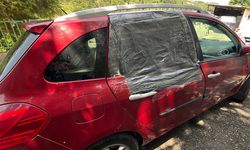 İpini koparan boğa 3 metre yükseklikten otomobilin üzerine düştü