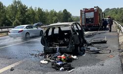 Anadolu Otoyolu'nda yangın çıkan araç kullanılamaz hale geldi