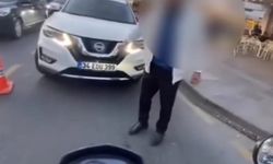 Ters yöne girip motorcunun üstüne sürdü: Tekirdağ’da otomobil sürücüyle motorcu arasında tartışma saniye saniye kamerala