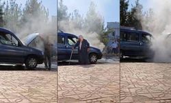 Diyarbakır’da faciadan dönüldü: Seyir halindeki araba, yaşlı kadın içindeyken alev aldı