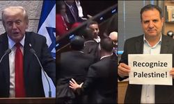 Trump'ın İsrail parlamentosundaki hitabında "Filistin'in tanıyın" pankartı açan milletvekilleri zorla dışarı çıkarıldı