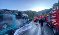 Bozdoğan'da araç yüklü tırda yangın: Araçlar kullanılamaz hale geldi