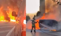 Sultangazi'de seyir halindeki araçta çıkan yangın söndürüldü