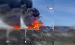 Mazot yüklü tanker alev alev yandı, gökyüzünü kara dumanlar kapladı