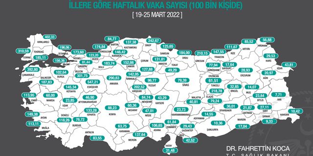 Haftalık vaka haritası yayınlandı: Eskişehir zirvede