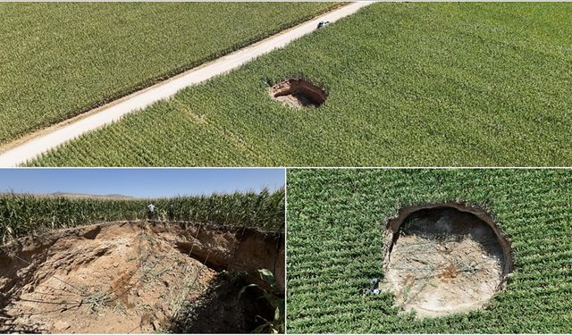 Karaman'da mısır tarlasında obruk oluştu