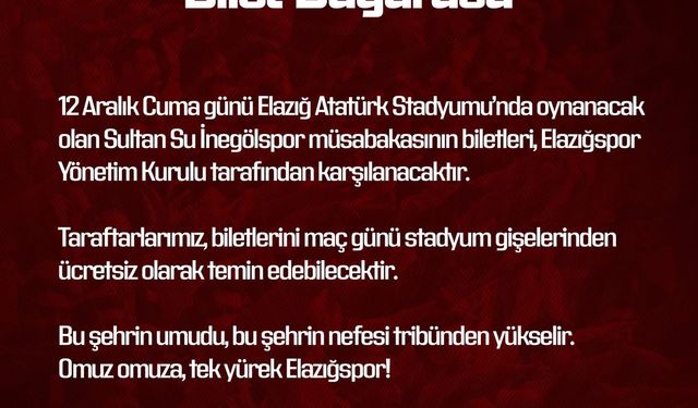 Elazığspor yönetimi biletleri ücretsiz yaptı
